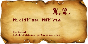 Miklóssy Márta névjegykártya